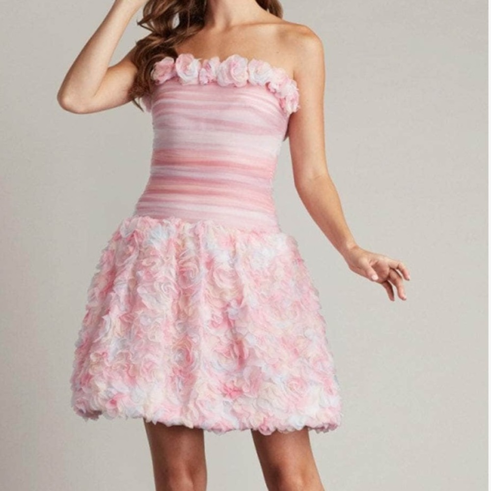 NWOT Tadashi Shoji Akina 3-D Floral Strapless Dress — Size 0, Blush Pink